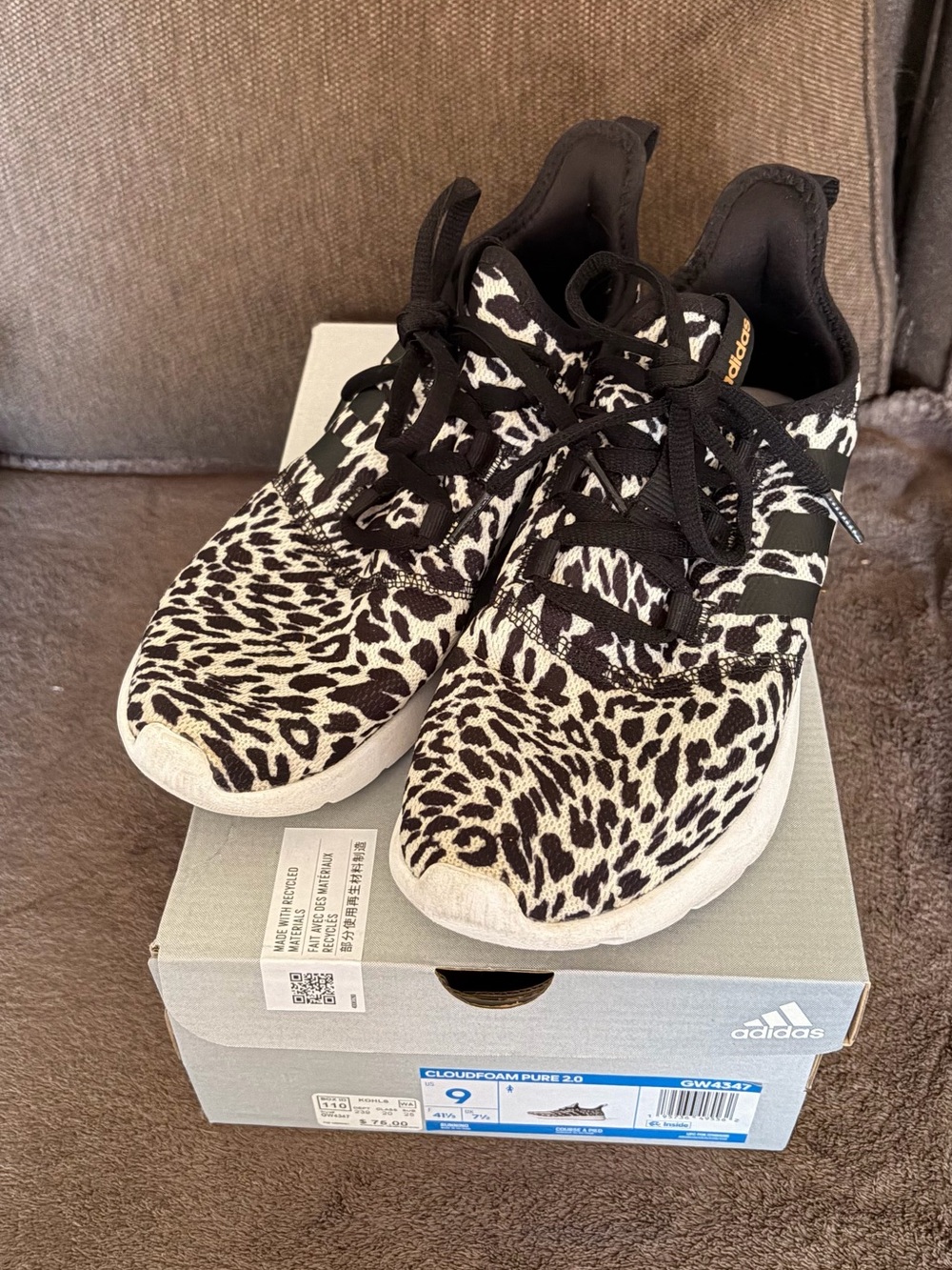 adidas Cloudfoam Pure 2.0 Sneakers - Black & Cream Leopard Print